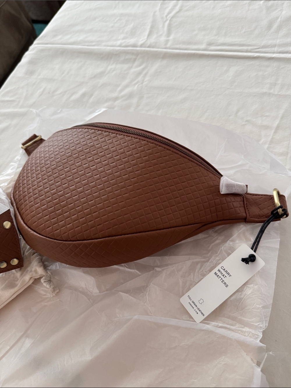 Andar Tatum Sienna Woven Leather Belt Bag - Picture 2 of 4